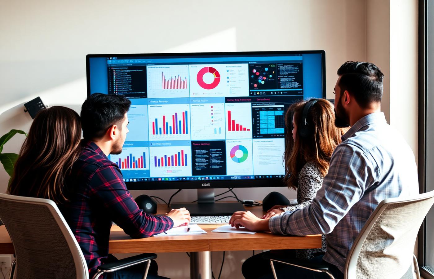 IT team collaborating around dashboard